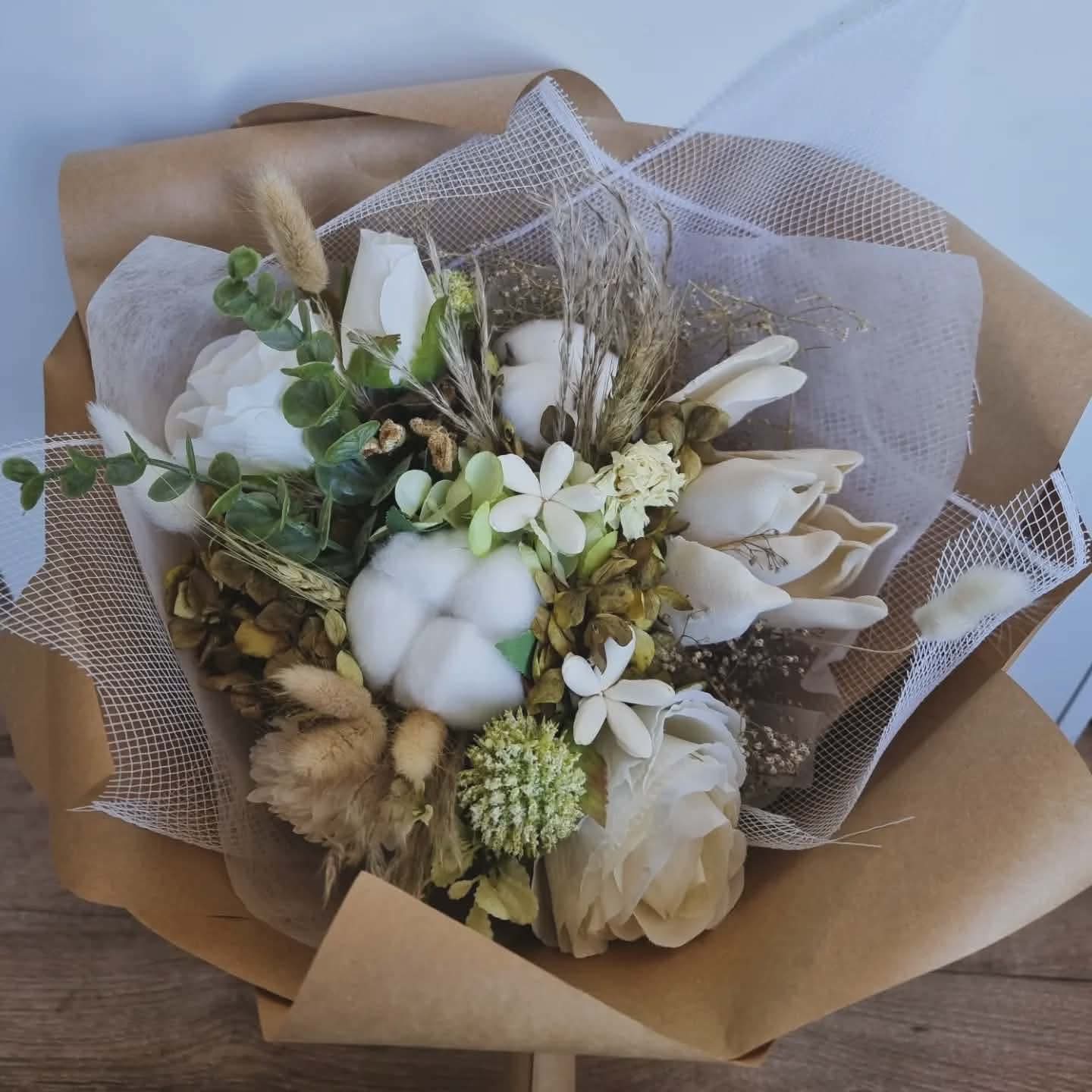 Cream and sage dried flower bouquet