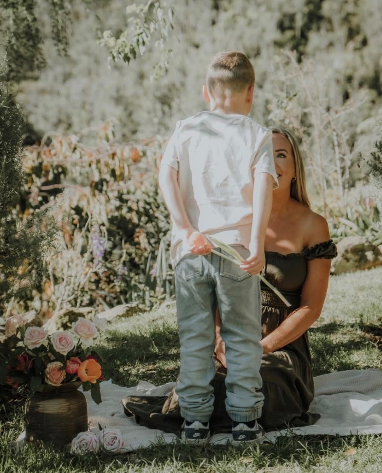 Sara and Rocco together among the flowers